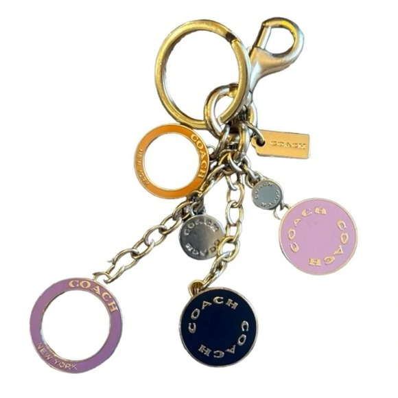 COACH Multicolor Pastels & Gold-Tone Keychain Purse/Bag Charm Disks Circles NWOT - Picture 3 of 8